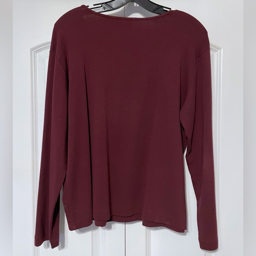 Chico’s Embellished Long Sleeve Burgundy Top Sz 3 (XL/16) - Picture 3 of 8